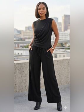 NWT Cider Black Wide-Leg Drawstring Pants and Top
